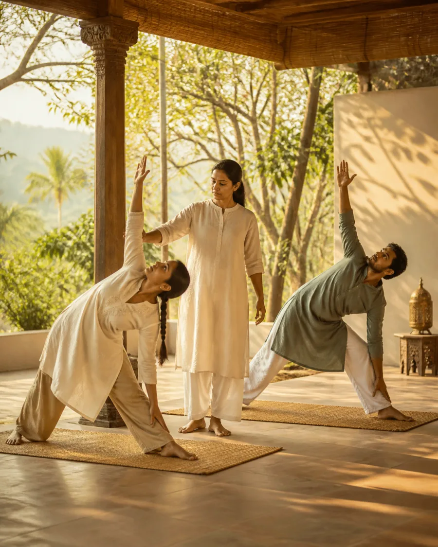 Yoga practice in warm morning glow